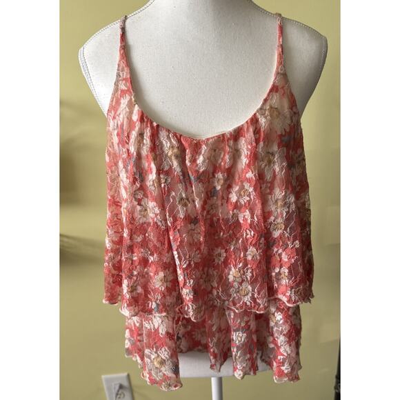 Vintage Wet Seal Floral Lace Tank Top XL Coral Layered Sheer Y2K Fairy Grunge - Picture 1 of 6